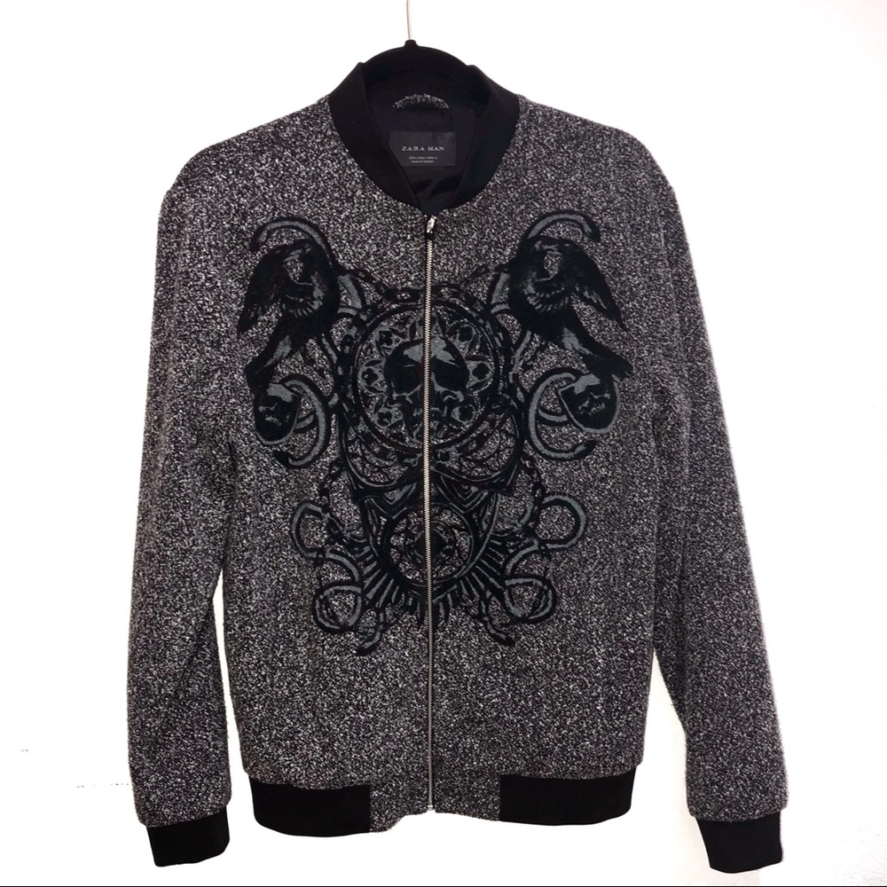 ZARA MAN BLACK/GREY VARSITY STYLE JACKET SIZE L
